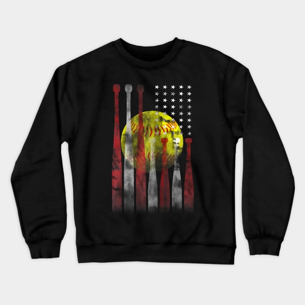 American Flag Softball Gift Crewneck Sweatshirt by Jannysingle